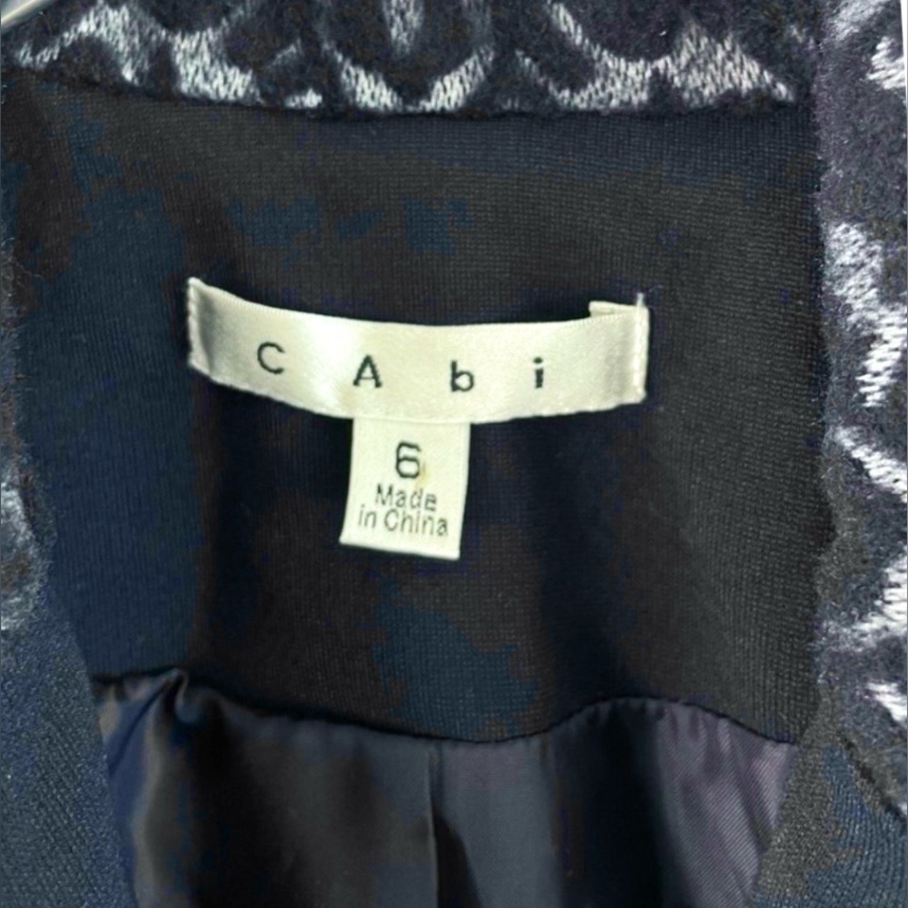 CAbi Blazer Jacket 6 Jacquard Textured Navy Blue Wool Blend Flocked - Picture 8 of 11
